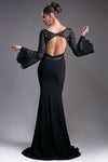 Illusion Beaded Long Sleeve Gown with Lace Accents