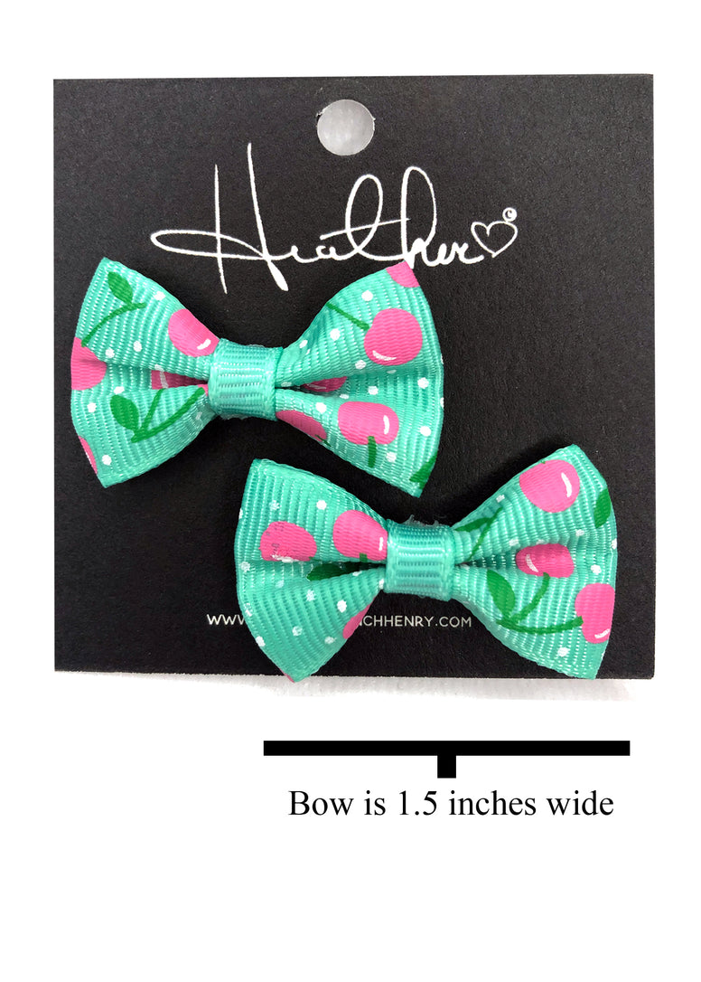 Mint & Pink Cherry Bow Tie Earrings