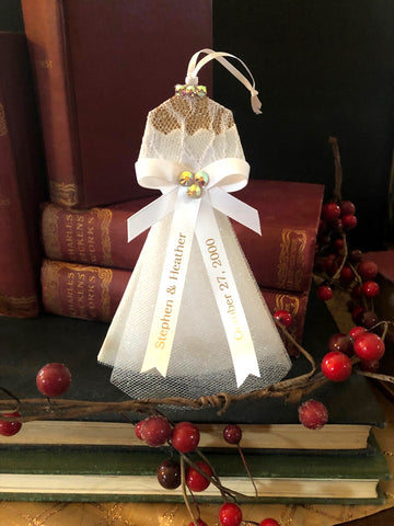 Personalized Wedding Bells Collection Wedding Dress Christmas Ornament by Heather French Henry Collection